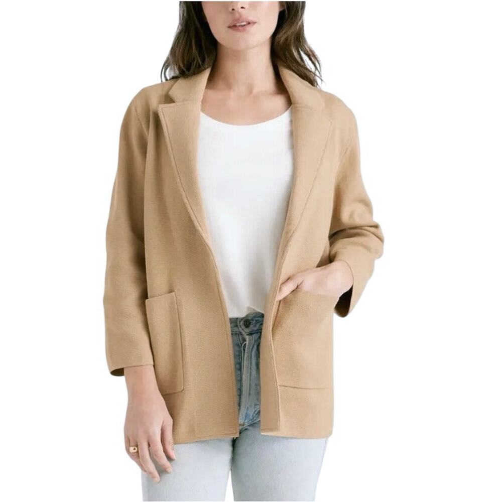 QUINCE Organic Cotton Sweater Knit Open Front Sweater Knit Blazer